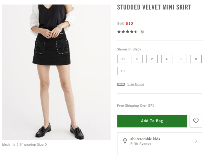 One skirt was being sold for $10, an 80% discount off its original price. Heavy discounting usually signals that a retailer is looking to get rid of excess inventory.