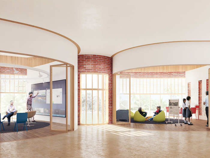 The campus will include many communal spaces, dubbed "chat labs," where students can discuss projects with peers or teachers.