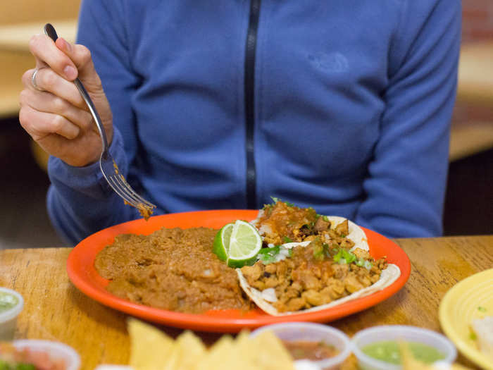 After the hike, my coworkers and I met up for dinner at a taco joint. When we arrived, I was famished. Instead of being polite, I marched to the front of the line and was first to order.