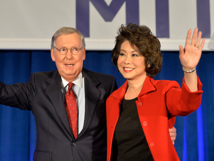 Chao has campaigned with her husband. Because McConnell had polio as a child and is averse to backslapping, Chao became the "campaign hugger."