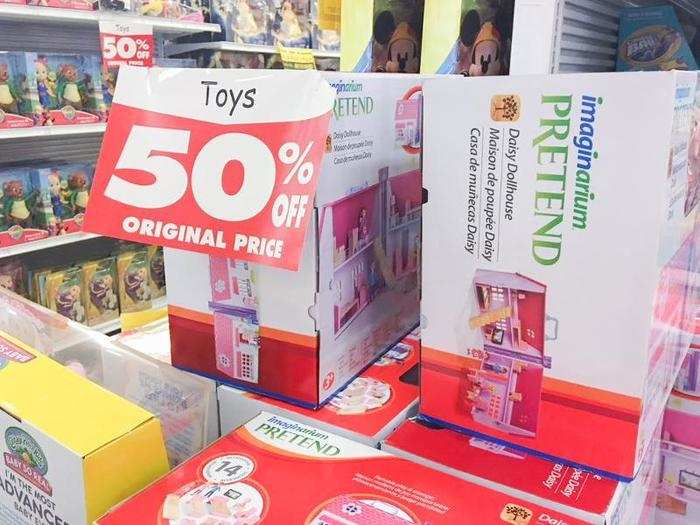 Toys were especially steeply discounted, with price cuts of up to 50% off the original cost.