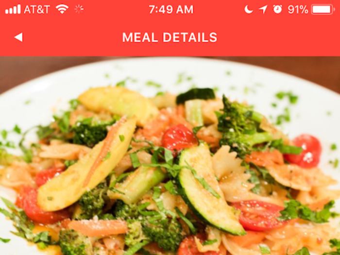 For my first MealPal meal, I tried the farfalle primavera at Zeytuna, which looked like this in the image preview: