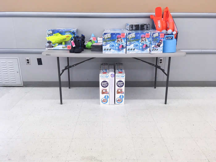 This table was past the registers, right before the exit. It had some random marked-down merchandise on it, but there was no label and no one around to ask what it was. The store, overall, was sad, and it was representative of what the future of Toys R Us holds as its stores prepare to close.