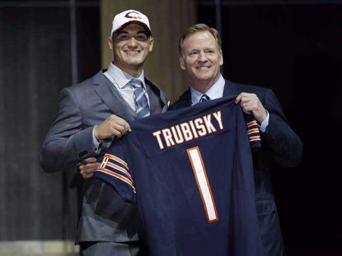 The Chicago Bears are the latest team to have traded into the top of the draft for a quarterback, sending three picks to the San Francisco 49ers to move up just one spot in the draft and select Mitch Trubisky.