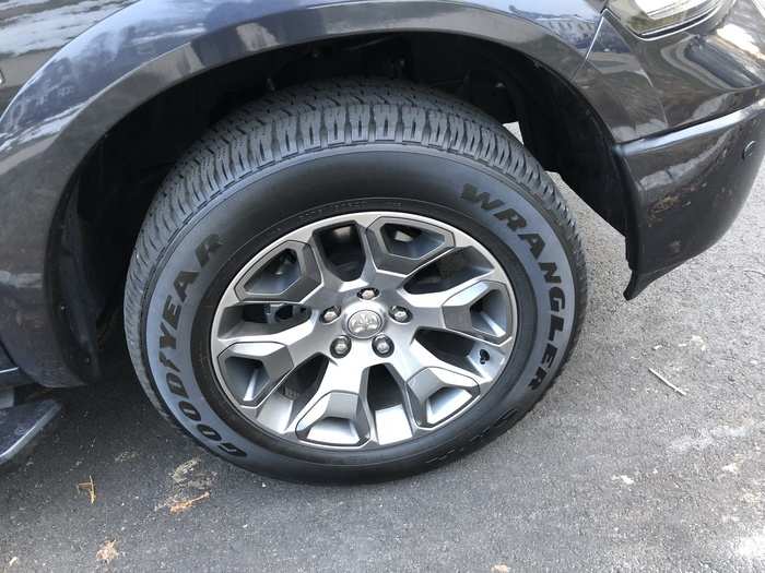 Some stout Goodyear Wrangler — and some snazzy 20-inch wheels.