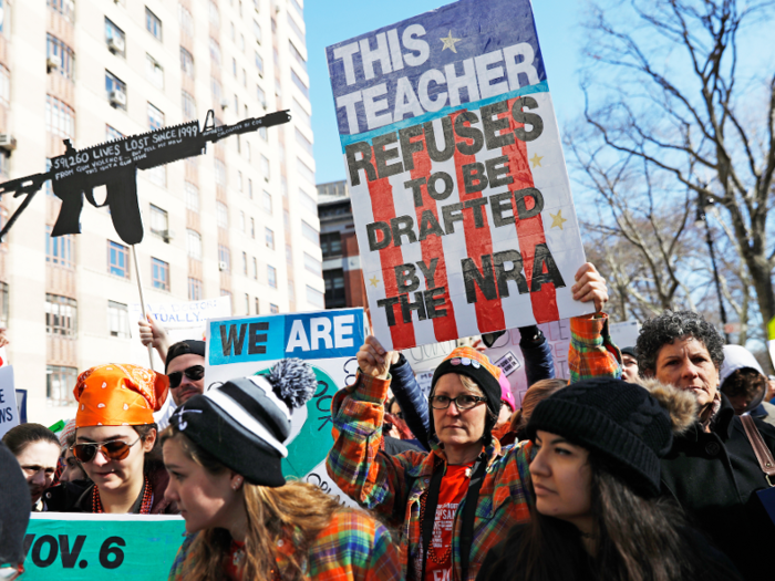 The protestors aimed their frustrations at the National Rifle Association (NRA), one of the country