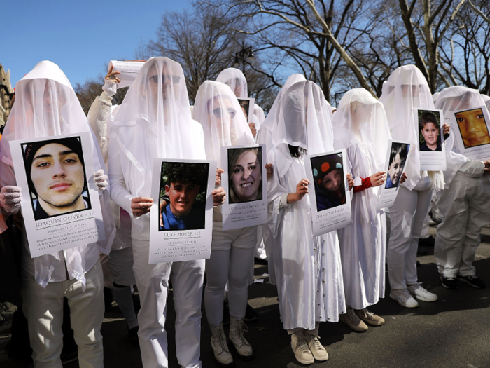 Student survivors from the massacre, who have since mobilized against gun violence, organized the march.