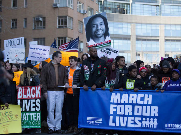 Governor Andrew Cuomo (left) and NYC Mayor Bill de Blasio (far right) helped lead the way.