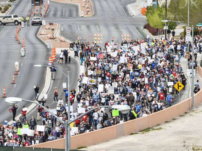 They also took to the streets in Las Vegas — the site of a deadly mass shooting at a concert last September.