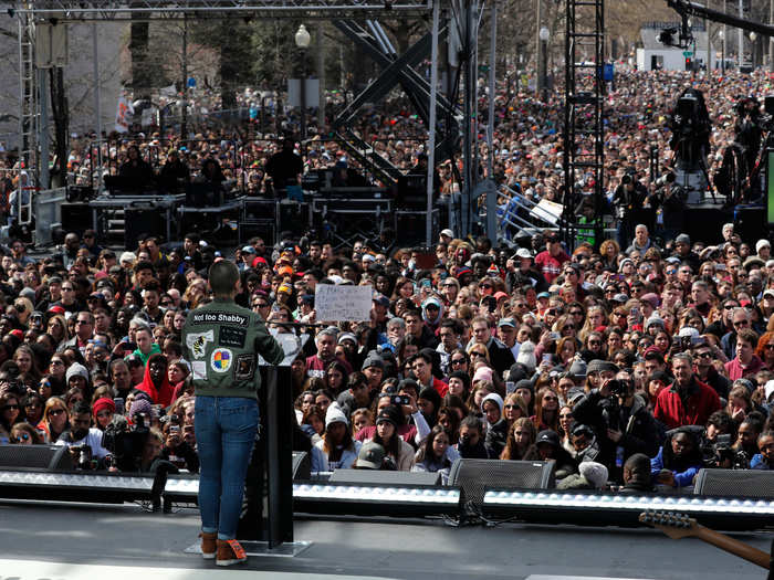 A sea of people stood before the stage to watch a series of speakers, including Parkland student Emma Gonzalez.