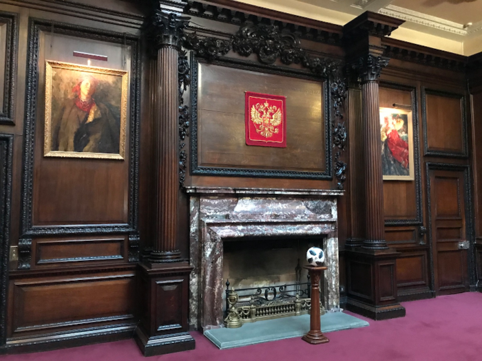 On display in front of the fireplace is a branded football on a pedestal, celebrating the fact that the 2018 World Cup is being held in Russia.