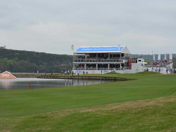 Next up is the 13th hole where the bombers can go for the green if the conditions are right, and use the tent behind the green as a backboard.