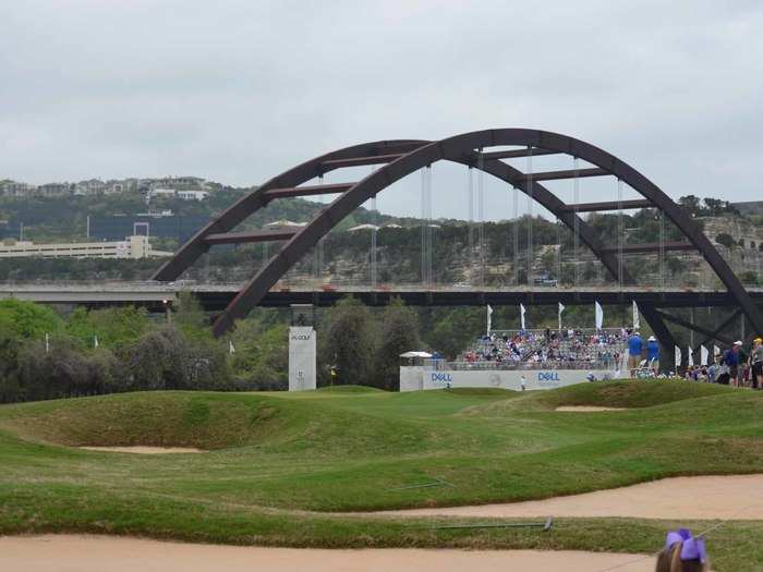 The iconic Pennybacker Bridge makes for a gorgeous backdrop on the 12th hole.