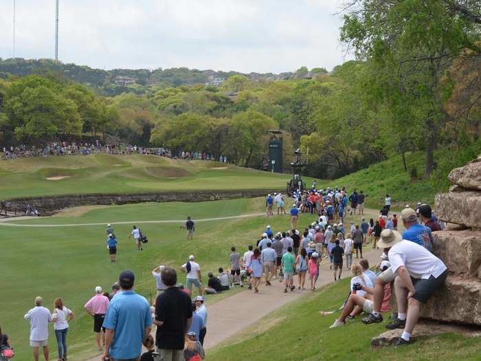 One of the cool things about Austin Country Club is that the front nine and back nine are like two different courses. The front nine (which is actually the back nine for the members) is covered in trees, hills, and rocks.