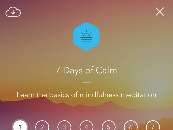 The app suggests starting with a meditation series called "7 Days of Calm."