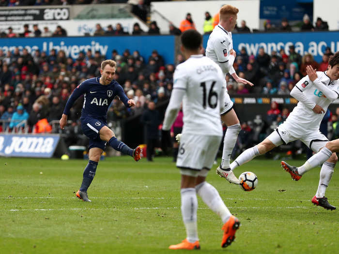 =5: Tottenham Hotspur midfielder Christian Eriksen, 26, has scored or created 15 goals from 29 Premier League starts.