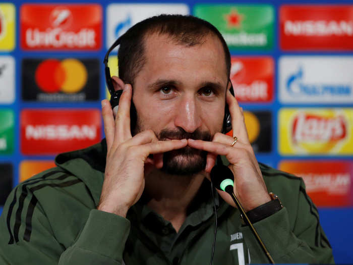 16: Juventus defender Giorgio Chiellini, 33, is one of the most intelligent centre backs in European football.