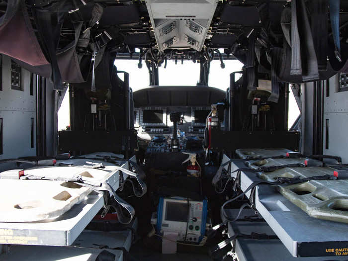 The MEDEVAC Black Hawk can carry six patients, and hold up to 11 troops.