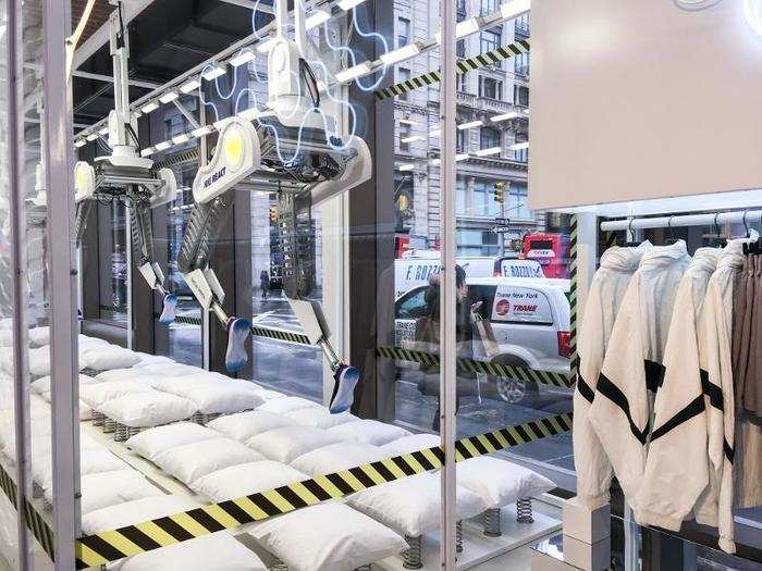 The testing facility included a unique display that had automated machines "running" on a bed of pillows.