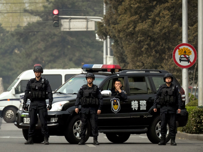 The security included officers dressed in tactical gear.