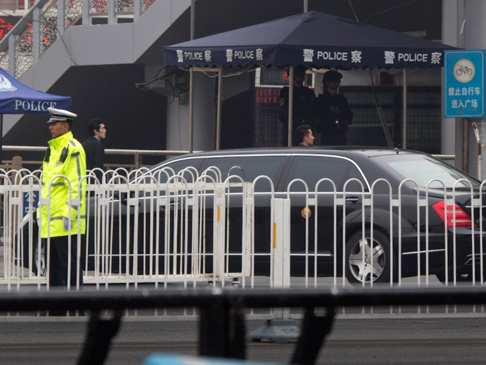 A limousine without any license plates was waiting for the high ranking official, initially believed to be Kim Jong Un.