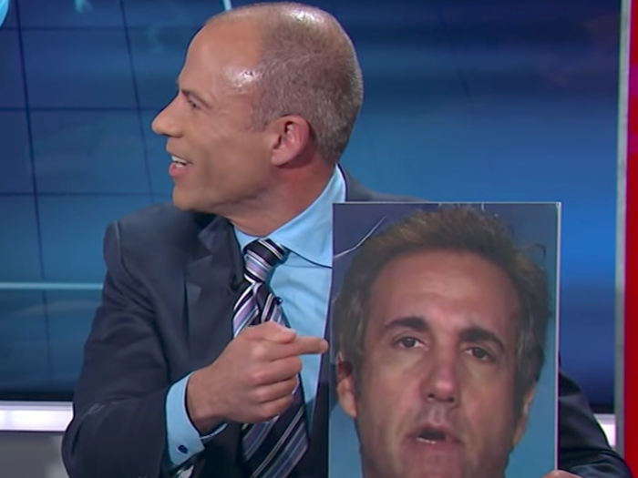 In another theatrical performance, Avenatti held up a picture of Cohen on live TV, accusing him of "dodging questions" by refusing to talk to the media.