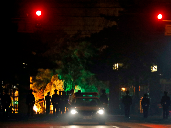 The Diaoyutai State Guesthouse, a large hotel complex often used by foreign state visitors, was particularly tightly guarded during Kim