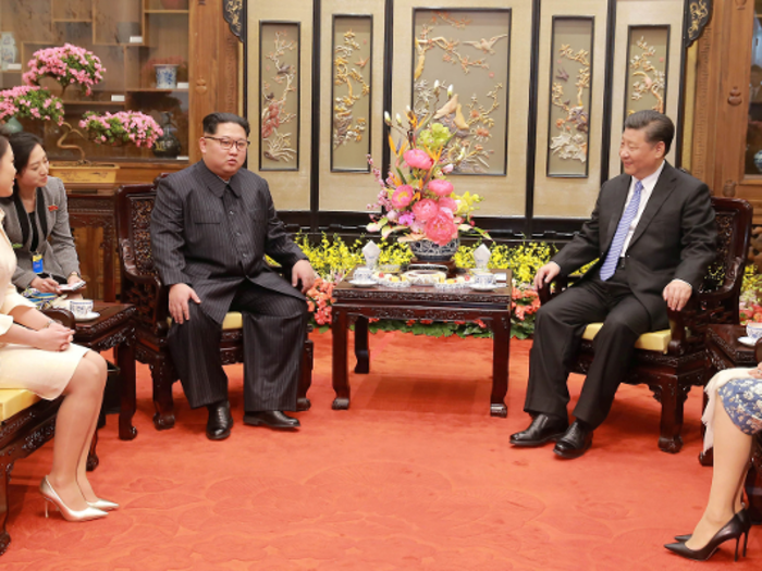 The Chinese and North Korean leaders also sat down for tea with their wives...