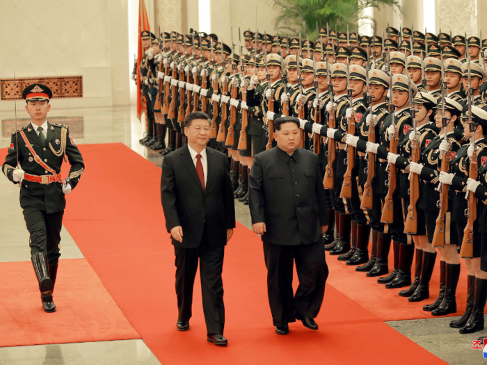 Xi and Kim also inspected honour guards — a common practice during state visits, even though that