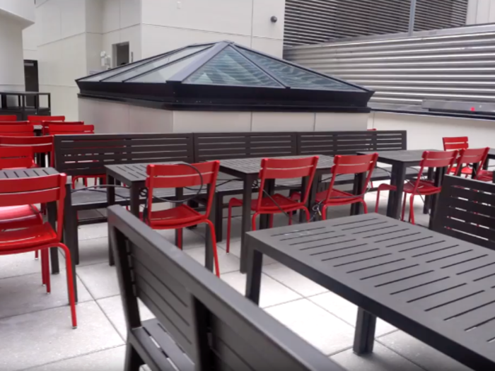 Atop the five-floor Chick-fil-A is a rooftop terrace ...