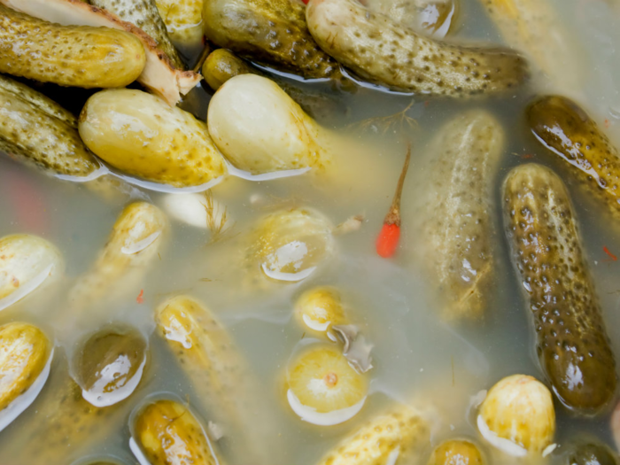 Salt-cured meat or fish and pickled foods