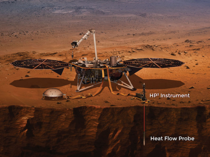 One of the first things the ~20-foot-long lander will do when it touches down is start drilling its heat probe into the Martian soil. That will take about two months.