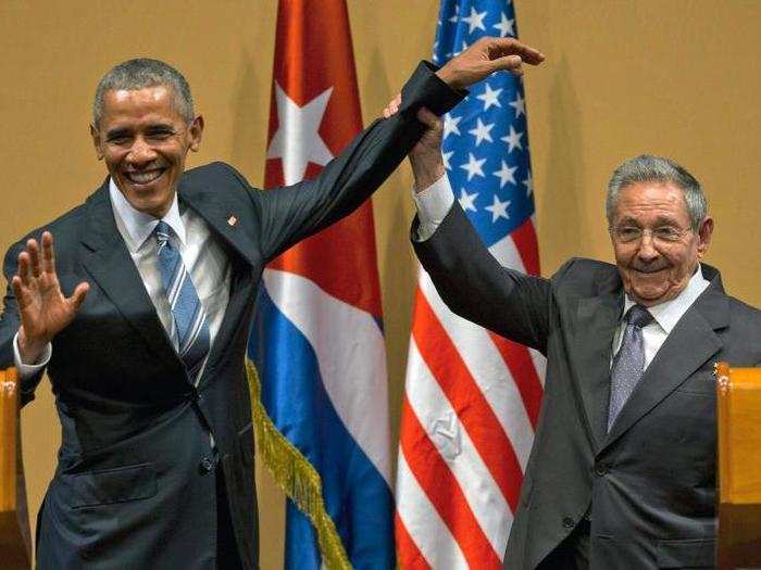 And when he gave the limp-fish arm to Raul Castro.