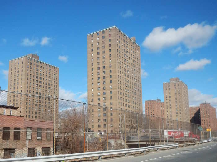 Public-housing developments often do not get much funding. This affordable apartment building in New York City has a similar aesthetic to many other Section 8 developments across the US: