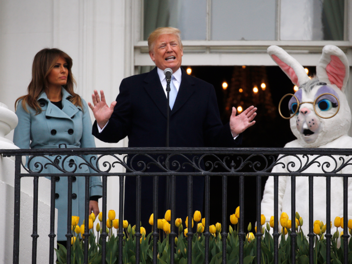 Melania Trump stood nearby. The Easter Egg Roll is one of the first lady