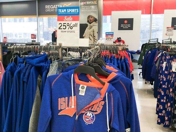 There was also a big sports apparel section, and everything was 25% off.