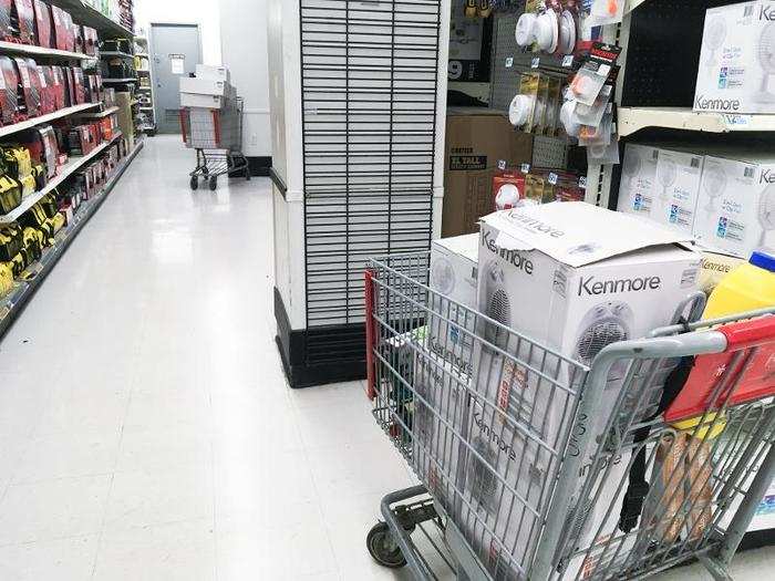 ... and a home-improvement aisle, with a few abandoned shopping carts that had been left behind.