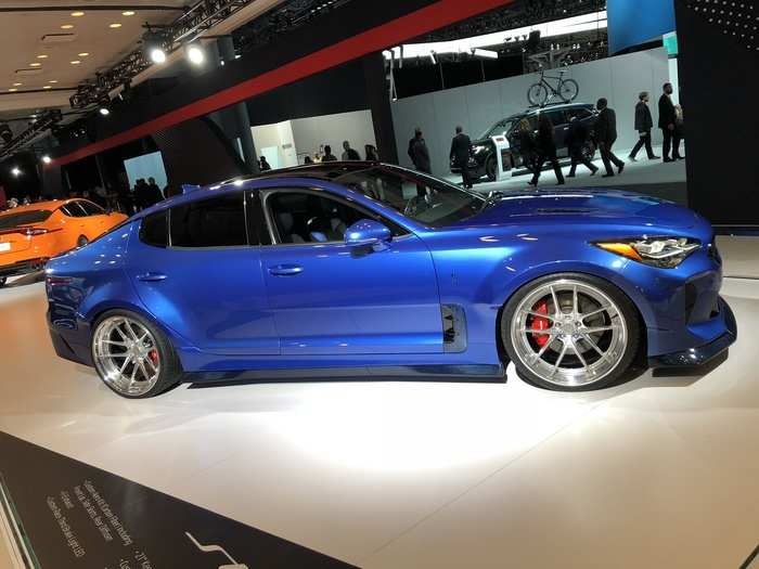 A jaunt to the Kia booth revealed this snazzy blue Stinger, one of the best cars I