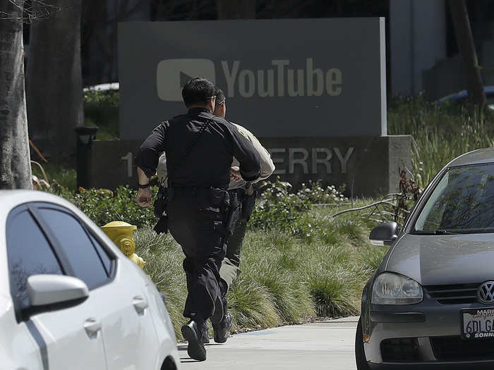 Police officers thoroughly investigated the YouTube campus.