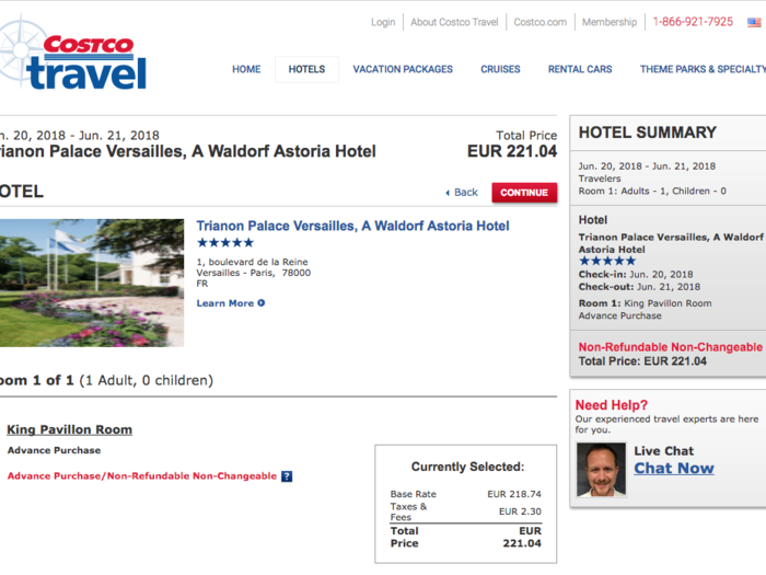 A night at the Waldorf Astoria-owned Trianon Palace Versailles in France is about $271 through Costco ...