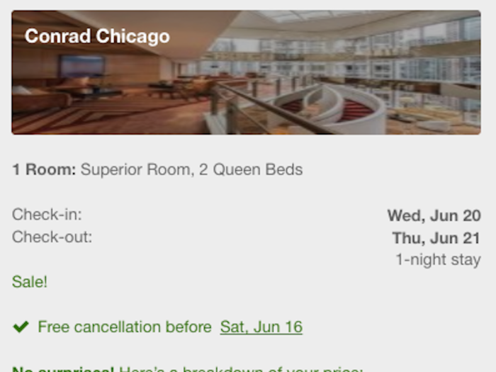 ... and $408 through Expedia. Through the Conrad Chicago website, the same room was $425 for the night, before tax. In this case, Costco offered a discount of about 4% from the hotel website.