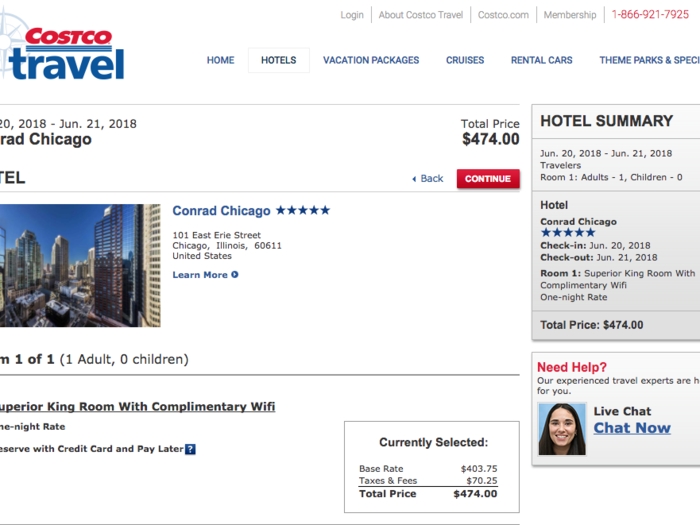 A night at the Conrad hotel in Chicago was $403 before fees through Costco ...