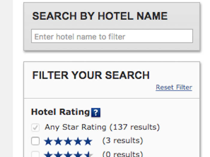 Results can be filtered further by the hotel