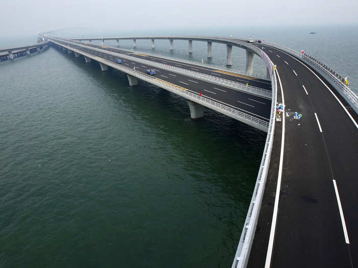 China is already home to (now, the second) longest sea bridge, which spans 26.3 miles. Completed in 2011, the $1.5 billion structure links the eastern coastal city of Qingdao to the suburb of Huangdao.