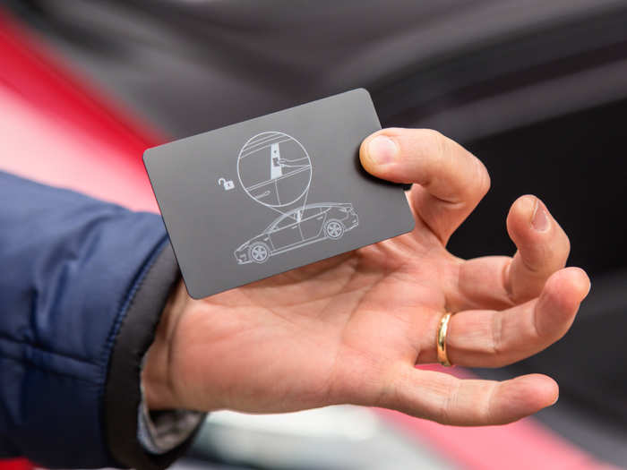 The Model 3 has no key! Instead, you use a Tesla smartphone app or this valet key card. This sounds awesome, but in practice it