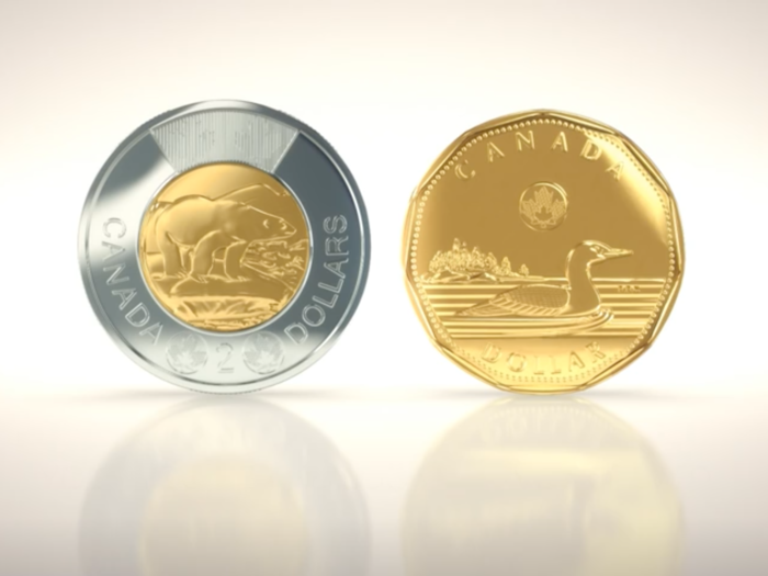 Loonies and Toonies: An informal name for Canadian one-dollar and two-dollar coins, respectively.