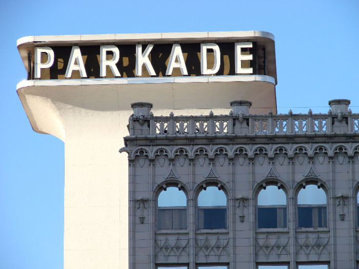 Parkade: A multistory parking lot, otherwise known as a parking garage.