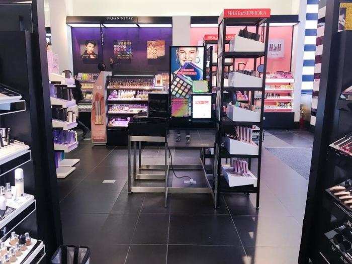 The store was organized by brand, similar to Ulta, though there was no budget or low-end section of the store.