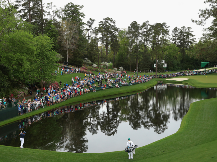 Golfers let loose a bit during the Par 3 contest, with players skipping their balls across the water and onto the green, much to the delight of the gathered spectators.