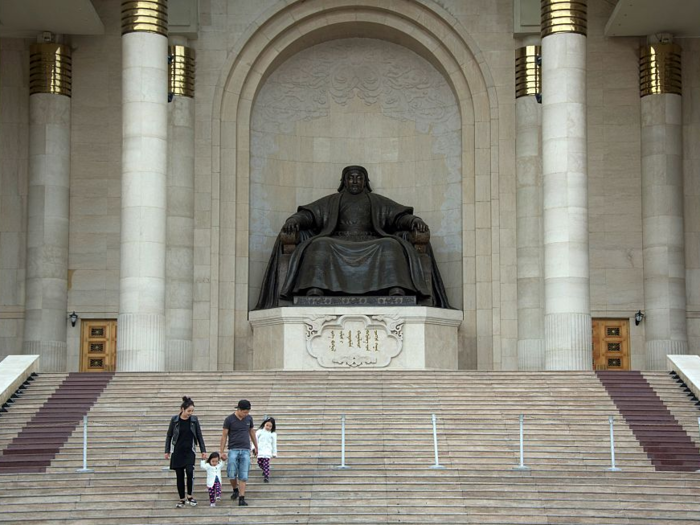 This is a giant statue of Genghis Khan at the Mongolian Parliament House.